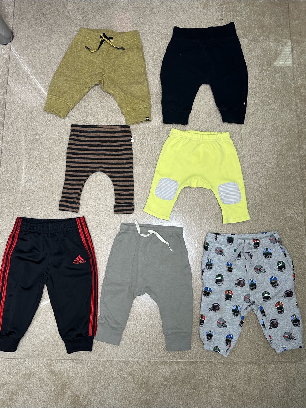 INFANT BOY PANTS DESIGNER LOT OF 7 0-6 MOS